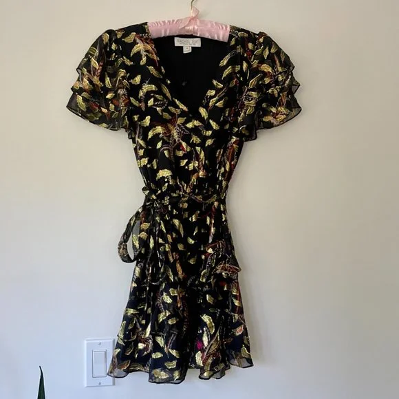 rachel zoe black and gold dress RACHEL ZOE Size 0 Black Gold Cotton Blend Jacquard Strapless Dress